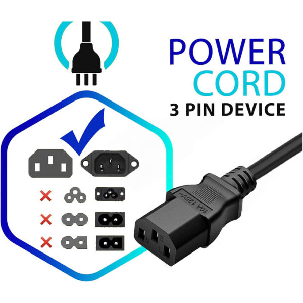 Standard 5ft (1.5m) 10 Amps 125 Volts Black 3 Prong - Image 2